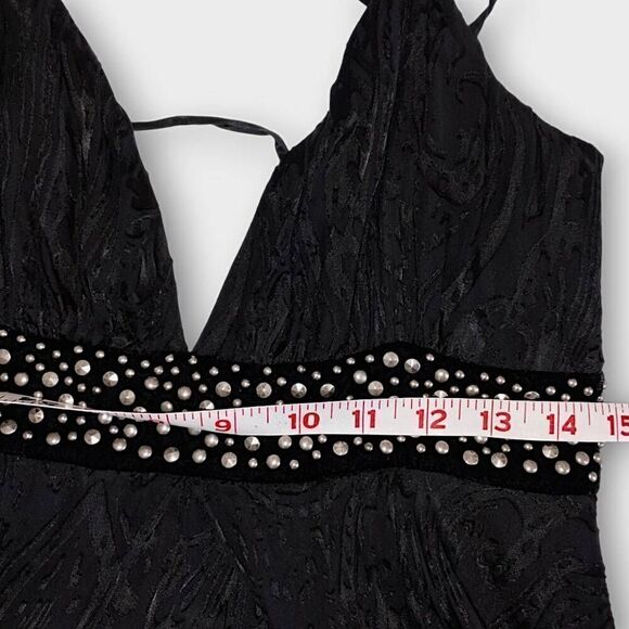 Bebe Black Silk gown Sz Medium Swiftie Burnt Velvet Print Maxi Dress Vtg Glamcor - Picture 15 of 15